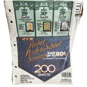 Vintage Stuart Hall 200 Sheets Wide Rule 5 hole Paper New 1985